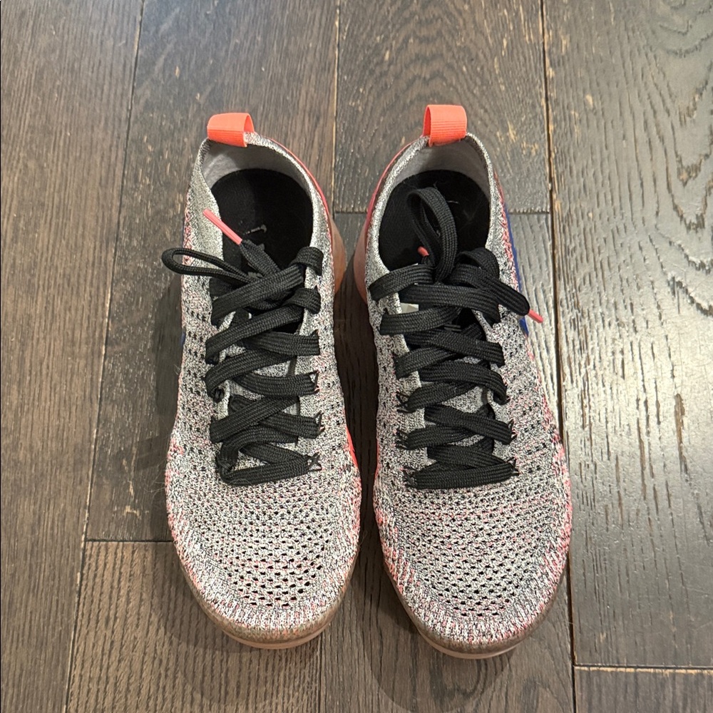 Nike Gray and Black Knit Sneakers with Red Accents